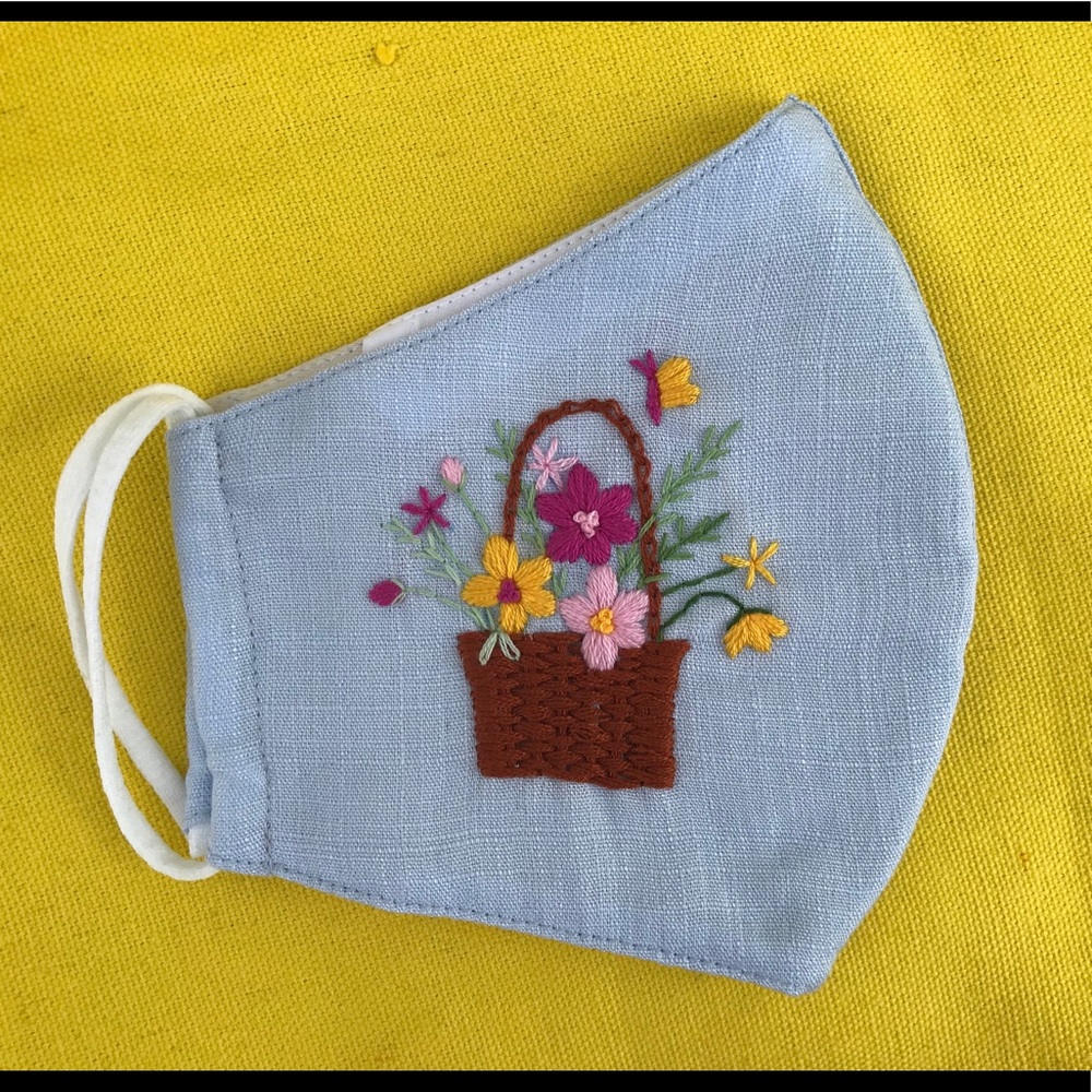 Wildflower basket hand embroidered face mask